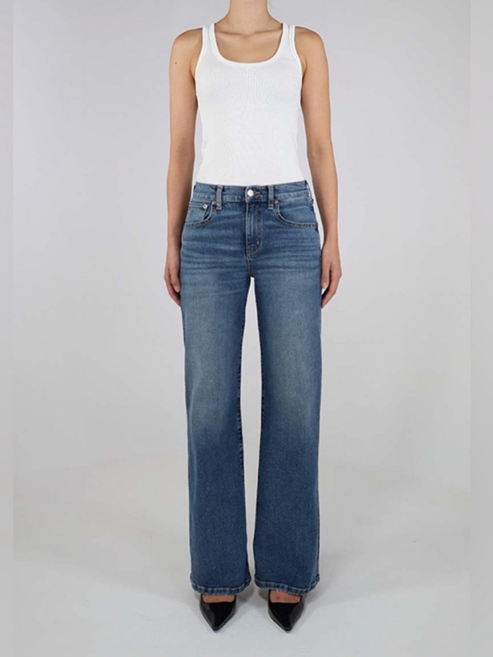 ETICA ROMI Mid Rise Wide Leg Denim Jeans Medium Wash 28 - Picture 2 of 9